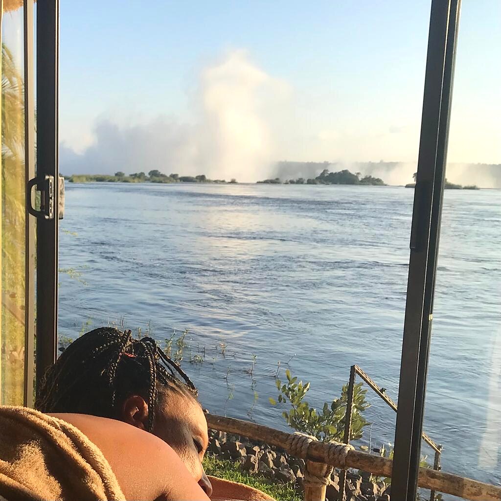 Roseline Vozza overlooking Victoria Falls during her Avani stay