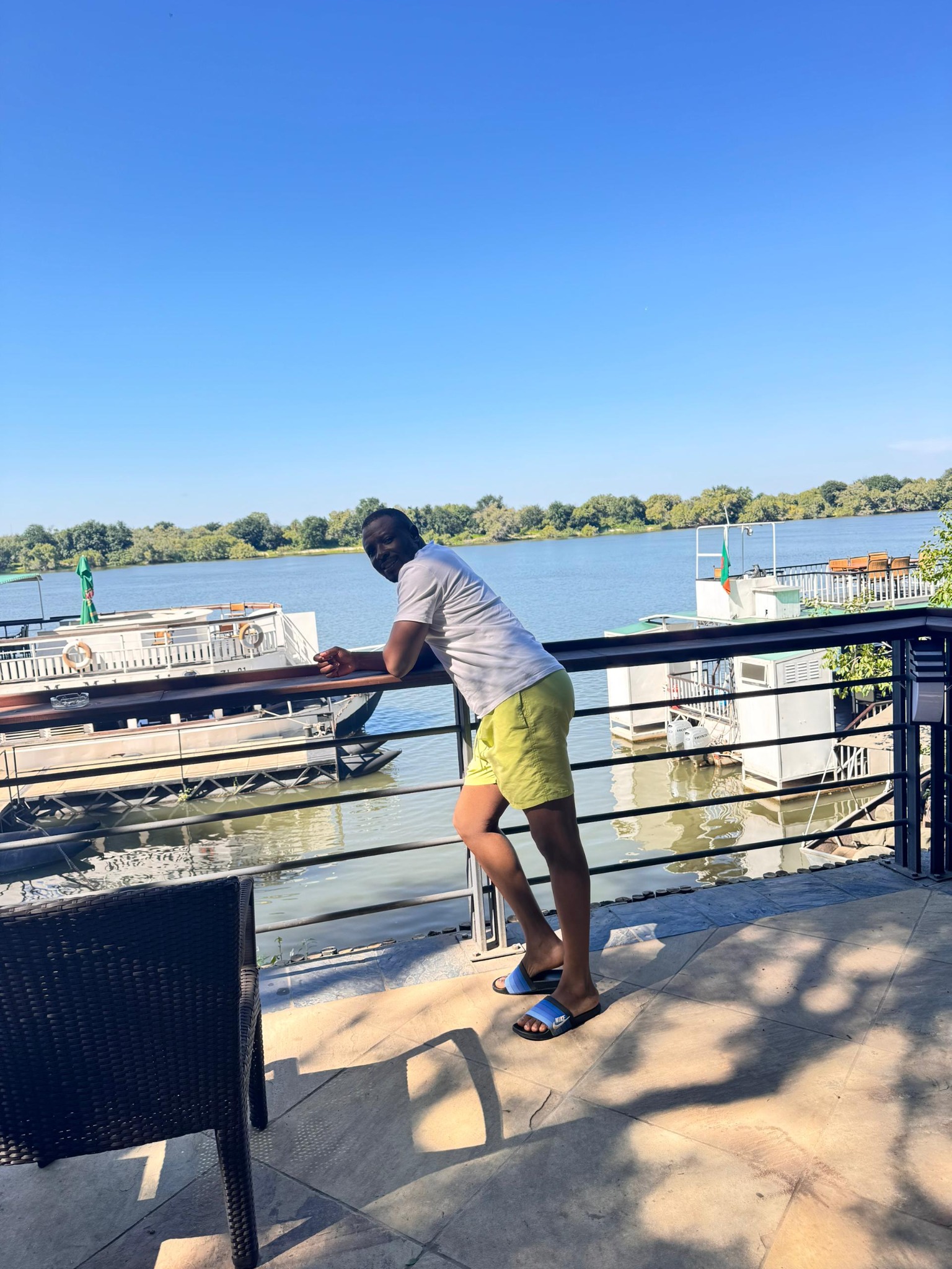 Teddy Chepeshi enjoying the river view at Victoria Falls Waterfront Lodge